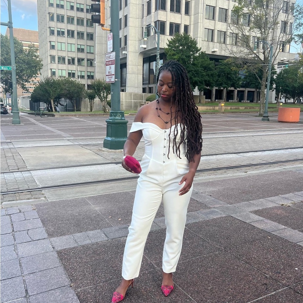 Lavish Alice Corset Off Shoulder Jumpsuit Ankle Crop Straight Leg White 6
